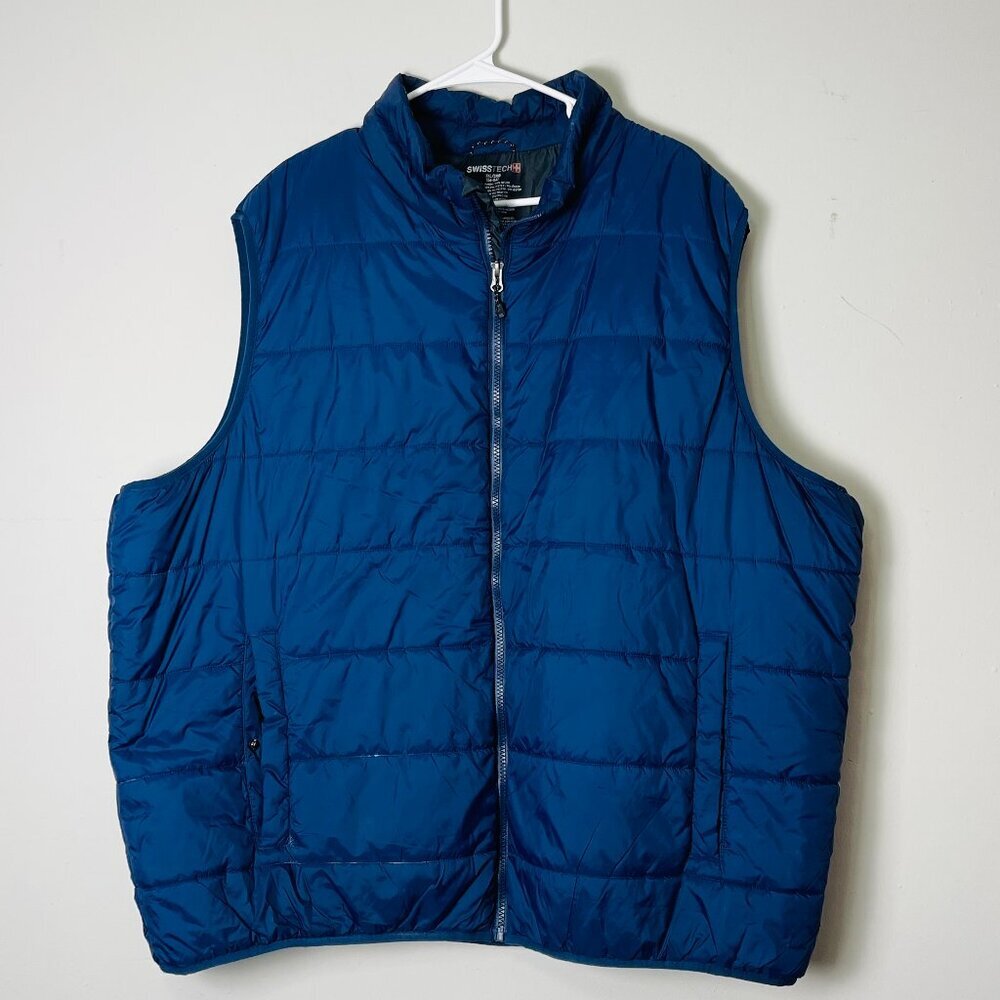 Swiss Tech Puffer Vest Men 3XL Blue Full Zip Sleeveless Padded Outdoorsy Winter - Picture 1 of 7